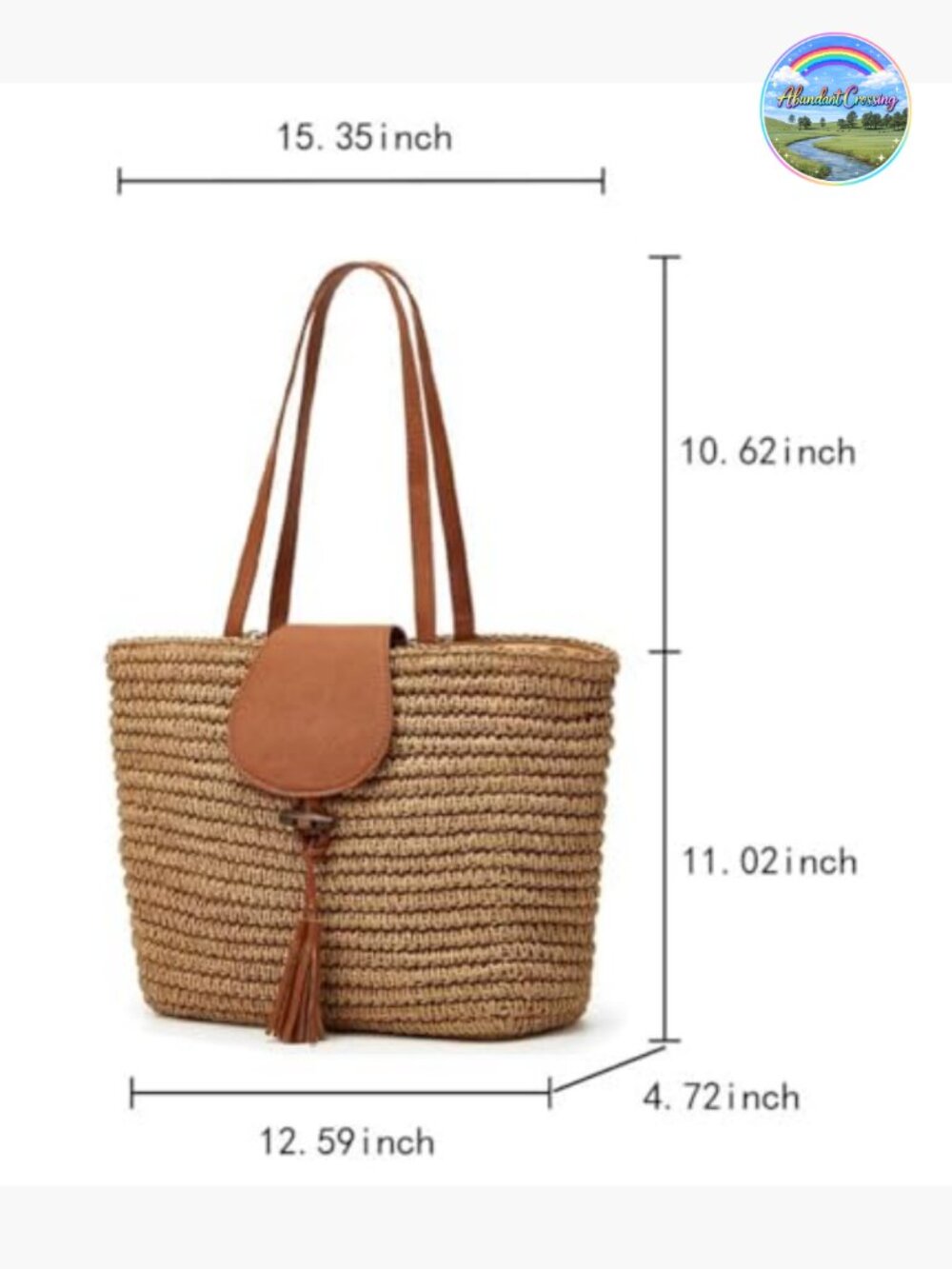 Hand-woven Straw Shoulder Bag Large Woven Beach Tote Purse Top Handle with - Picture 3 of 7